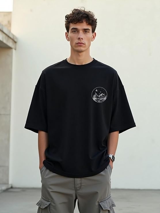 NOBERO Men's Cotton Oversized Fit Graphic Print T-Shirt